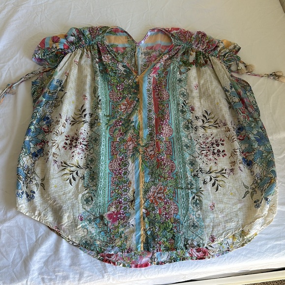 Johnny Was Gardenia Top Multi Color Short Sleeve V-Neck Silk Foral Blouse - Picture 10 of 12